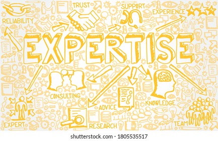 Vector illustration of hand drawn icon group with Expertise, Consulting, Advice, Knowledge and Trust concept