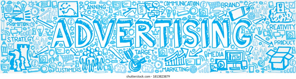 Vector illustration of hand drawn icon group with Advertising, Brand, Product, Marketing and Target concept