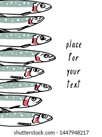 Vector illustration of hand drawn Indian Oil Sardines. Ink drawing, graphic style. Beautiful food design elements