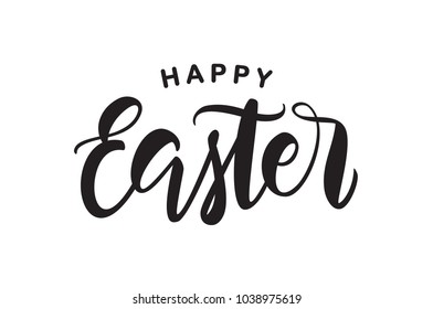 Vector illustration. Hand drawn ink brush type lettering of Happy Easter on white background.