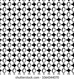 Vector illustration of hand drawn ink marks pluses and circles pattern for modern backgrounds, backdrops