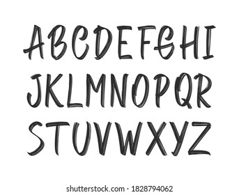 Vector illustration: Hand Drawn ink brush grunge Font. English Alphabet capital letters on white background. 