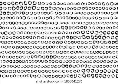 Vector illustration of hand drawn ink seamless pattern. Black circles isolated on white background. Elements are not cropped, swatch in the panel