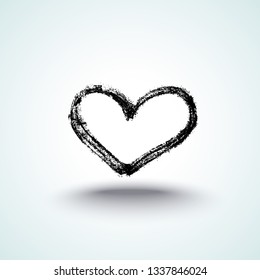 Vector illustration, hand drawn isolated heart. Grunge brush and pencil (chalk or charcoal) texture. Black silhouette made by tracing.