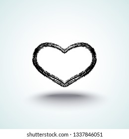 Vector illustration, hand drawn isolated heart. Grunge brush and pencil (chalk or charcoal) texture. Black silhouette made by tracing.