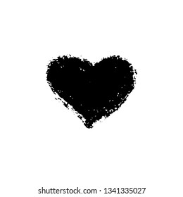 Vector illustration, hand drawn isolated heart. Grunge brush and pencil (chalk or charcoal) texture. Black silhouette made by tracing.
