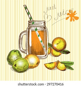 The vector illustration "hand drawn jar juice and fruits" for design