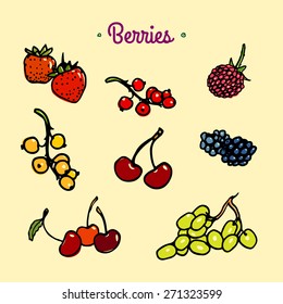 Vector illustration of hand drawn juicy berries. Perfect for prints, labels and icons for any business related to the food industry.