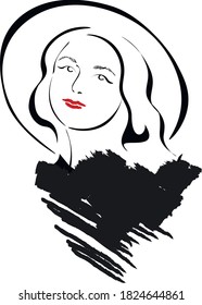 Vector illustration hand drawn lady in hat portrait isolated on white background. Outline drawing. Good for women accessory & cloth boutique, cosmetic shop, girl care salon, fashion store emblem