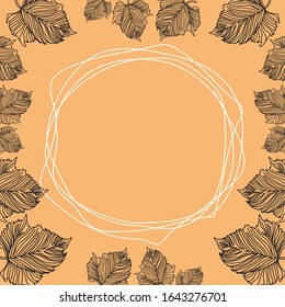 Vector illustration Hand drawn leaves. Black lines. Background, template for wedding, invitation, greeting card, print.