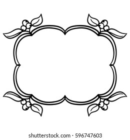 Vector illustration with hand drawn leaves on white background.  Floral frame. Template for greeting, post cards, invitation.

