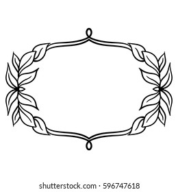 Vector illustration with hand drawn leaves on white background.  Floral frame. Template for greeting, post cards, invitation.
