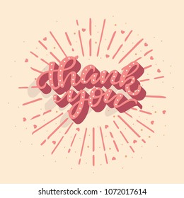 Vector illustration of hand drawn lettering. Thank you card.