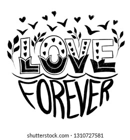 Vector illustration Hand drawn Lettering love on heart