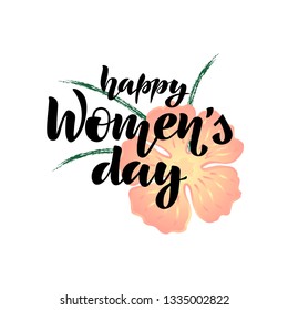 vector illustration with hand drawn lettering phrase Happy womens day