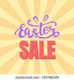 vector illustration. hand drawn lettering easter sale witg rabbit ears. 