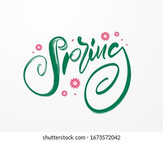Vector illustration: Hand drawn lettering of Spring. Handwritten modern brush calligraphy design.