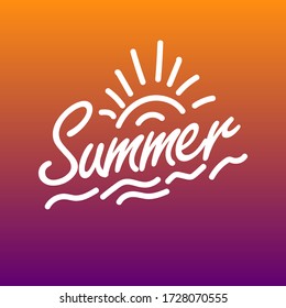 Vector illustration Hand drawn lettering composition of Hello Summer with doodle sun. Handwritten calligraphy design.