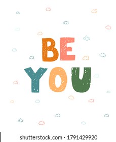 Ilustración vectorial con letras dibujadas a mano - Sean ustedes. Diseño tipográfico colorido al estilo escandinavo para postal, banner, camiseta impresa, invitación, tarjeta de saludo, afiche