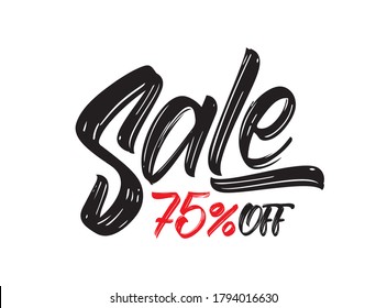 Ilustración del vector: Grabado a mano de la venta 75% OFF. Oferta especial con descuento. Venta de Viernes Negro.