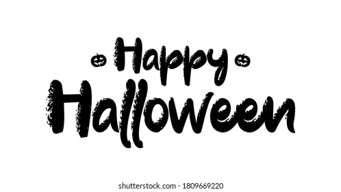 Vector illustration: Hand drawn lettering of  Happy Halloween with pumpkins on white background