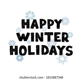 Handgezeichnete Vektorgrafik-Schrift - Frohe Winterholystage. Farbiges typografisches Design im skandinavischen Stil für Postkarte, Banner, Druck, Einladung, Grußkarte, Poster, anderes Grafikdesign