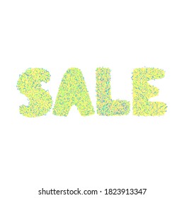 Vector illustration with hand drawn lettering - Sale. Word sale made of flowers. Colorful typography design for postcard, banner, poster, card, flyer