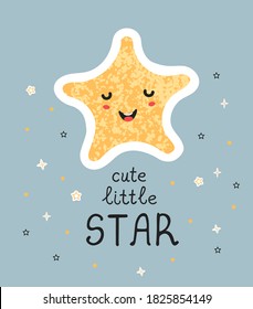 Vector illustration with hand drawn lettering - Cute little star. Colorful typography design for postcard, banner, t-shirt print, invitation, greeting card, poster