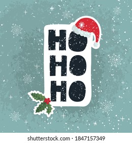 Vector illustration, hand drawn lettering - Ho Ho Ho. Colourful typography design in Scandinavian style for postcard, banner, t-shirt print, invitation, greeting card, poster, other graphic design