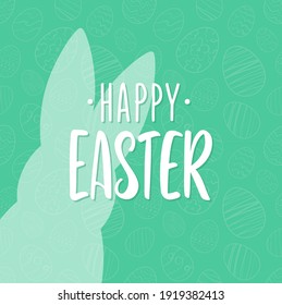 Vector illustration: Hand drawn lettering of Happy Easter with bunnys silhouette.