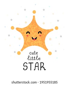 Vector illustration with hand drawn lettering - Cute little star. Colorful typography design for postcard, banner, t-shirt print, invitation, greeting card, poster
