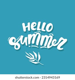 Vector illustration: Hand drawn lettering composition of Hello Summer with doodle sun. Handwritten calligraphy design.