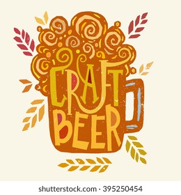 Vector illustration - Hand drawn lettering for bar or beer festival with mug of craft beer.  Design for pub menu, beer house, brewery poster, label or logo.