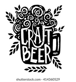 Vector illustration - Hand drawn lettering for bar or beer festival with mug of craft beer. Design for pub menu, beer house, brewery poster, label or logo.