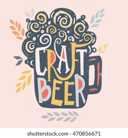 Vector illustration - Hand drawn lettering for bar or beer festival with mug of craft beer. Design for pub menu, beer house, brewery poster, label or logo.