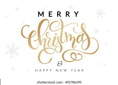 vector illustration of hand drawn lettering - Merry Christmas and happy new year - with snowflakes on the background