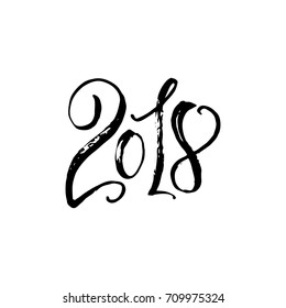 Vector illustration. Hand drawn lettering. Brushcalligraphy. 2018. Happy New Year