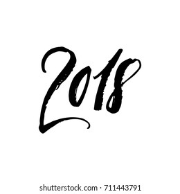 Vector illustration. Hand drawn lettering. Brushcalligraphy. 2018. Happy New Year