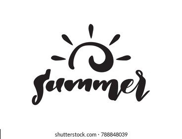 Vector illustration: Hand drawn lettering of Summer with doodle sun. Typography design.