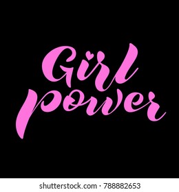 Vector illustration of hand drawn lettering quote Girl Power in pink on black background