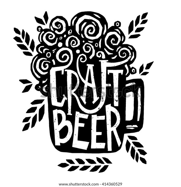 ベクターイラスト バーやビールフェスティバル用の手書きの文字と地ビールのマグカップ パブメニュー ビールハウス ビールポスター ラベル ロゴのデザイン のベクター画像素材 ロイヤリティフリー