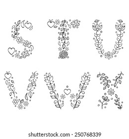 Vector illustration of hand drawn letters on white background
