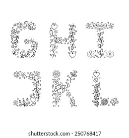 Vector illustration of hand drawn letters on white background