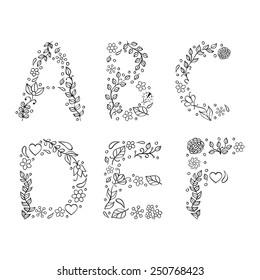 Vector illustration of hand drawn letters on white background