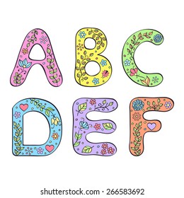Vector illustration of hand drawn letters on white background