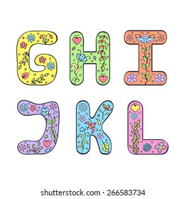 Vector illustration of hand drawn letters on white background