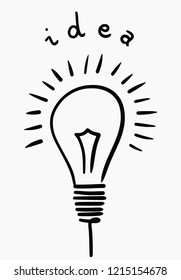 Vector illustration of hand drawn light bulb representing the concept of a good idea