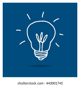 Vector Illustration of a Hand Drawn Light Bulb Icon on a Blue Background