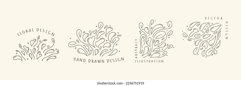 Vector illustration. Hand drawn linear pattern. Art banner collection. Floral concept. Geometric shapes. Vintage style. Design elements for poster, magazine, greeting or business card, flyer, layout