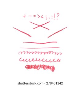 Vector illustration of hand drawn lines and punctuation marks made with red pencil for your design